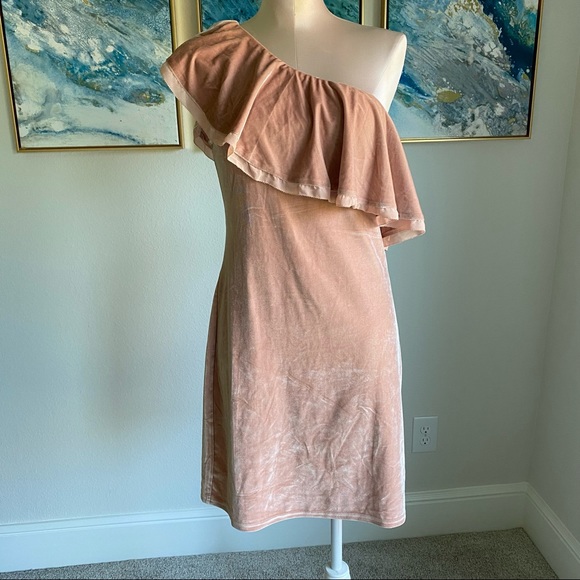 SugarLips pink velvet one shoulder ruffle dress large - Picture 2 of 8